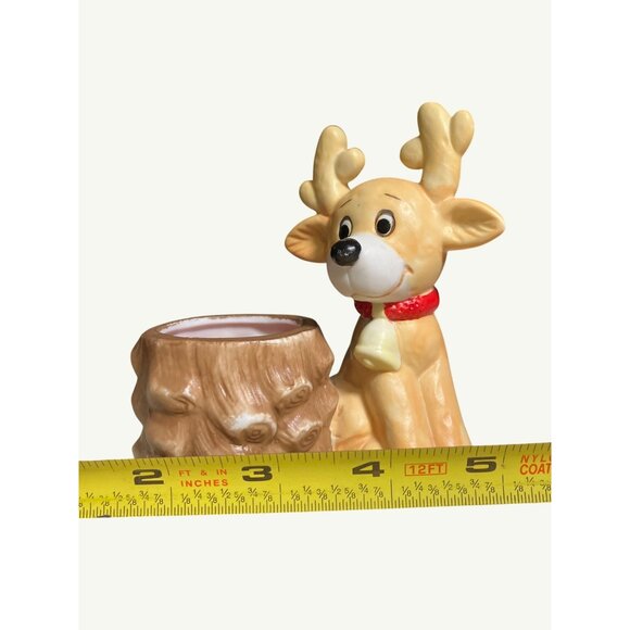 Reindeer Ceramic Candle Holder With Red Accent - Picture 8 of 10